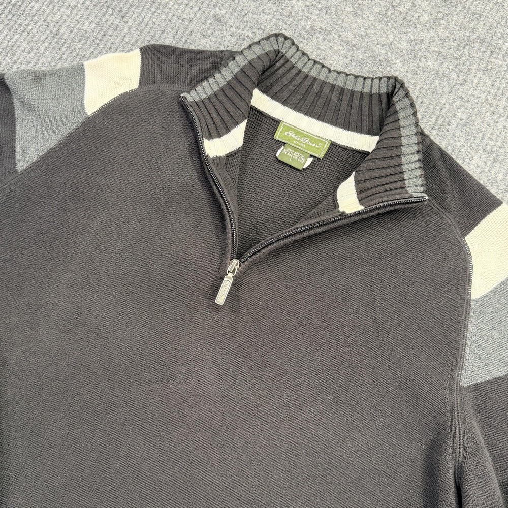 Eddie Bauer Sweater Mens Large‎ Gray Quarter Zip Mock Neck Cotton Hong Kong